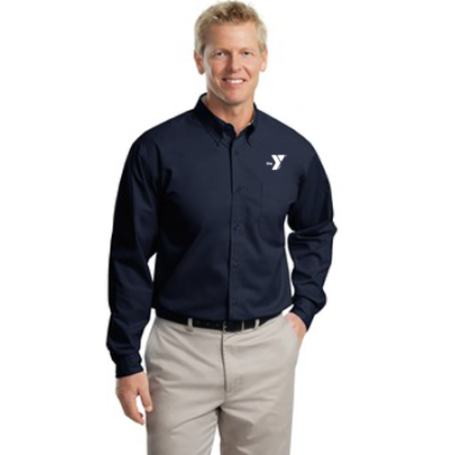 Mens Tall Long Sleeve Easy Care Shirt - Embroidered YMCA Logo