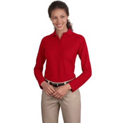 Ladies Silk Touch™ Long Sleeve Polo - EMBROIDERED LOGO
