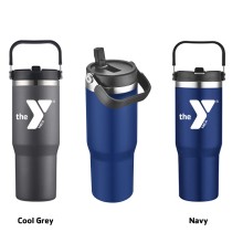 30 oz Vacuum Insulated Tumbler with Flip Top Spout with YMCA Logo - (Ships from San Diego)