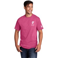Adult 5.4oz 100% Cotton Tee - Sleeve Ribbon Print w/ Left Chest Y STAFF Logo 