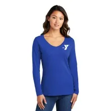 Ladies 5.4oz Long Sleeve V-Neck 100% Cotton Tee  - Screen Printed